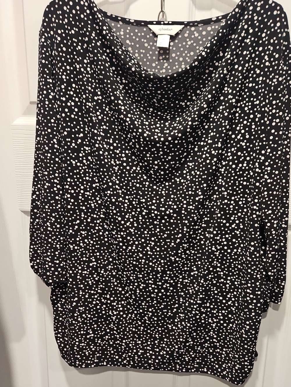 CJ Banks Black and White Dot Cowl Neck Blouse